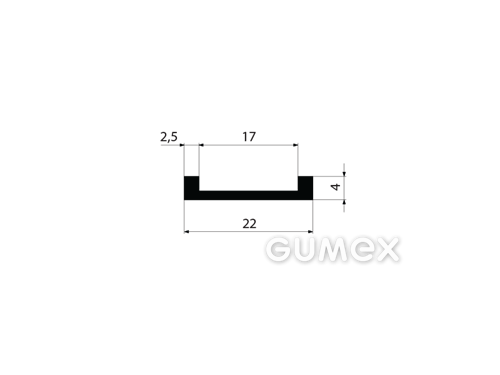 "U" Gummiprofil, 4x22/17mm, 70°ShA, EPDM, -40°C/+100°C, schwarz, 